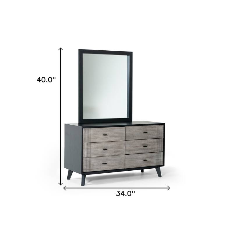 HomeRoots 40" Black Ash Veneer Rectangle Wall Mounted Dresser Mirror Engineered Wood Framed - 34