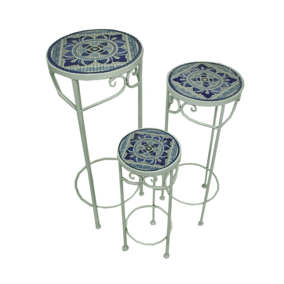 Shop Set Of 3 Round Mosaic Tile Silver Finish Metal And Wood Plant