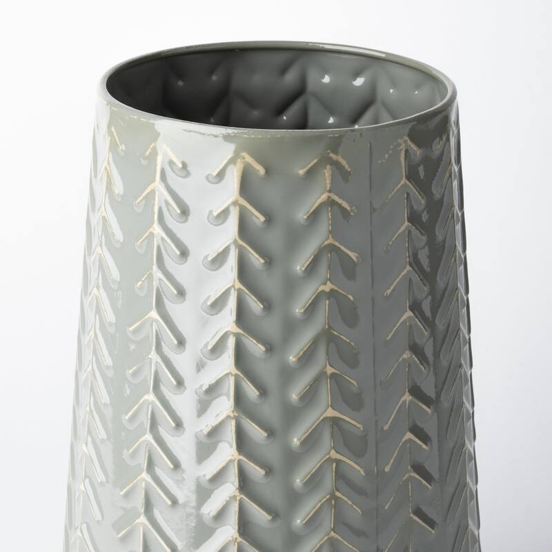 Green Organically Chevron Embossed Metal Vase - 7" W x 11" H x 7" D