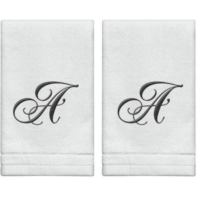 Creative Scents White Monogrammed Initial Fingertip Towels with Black Embroidery