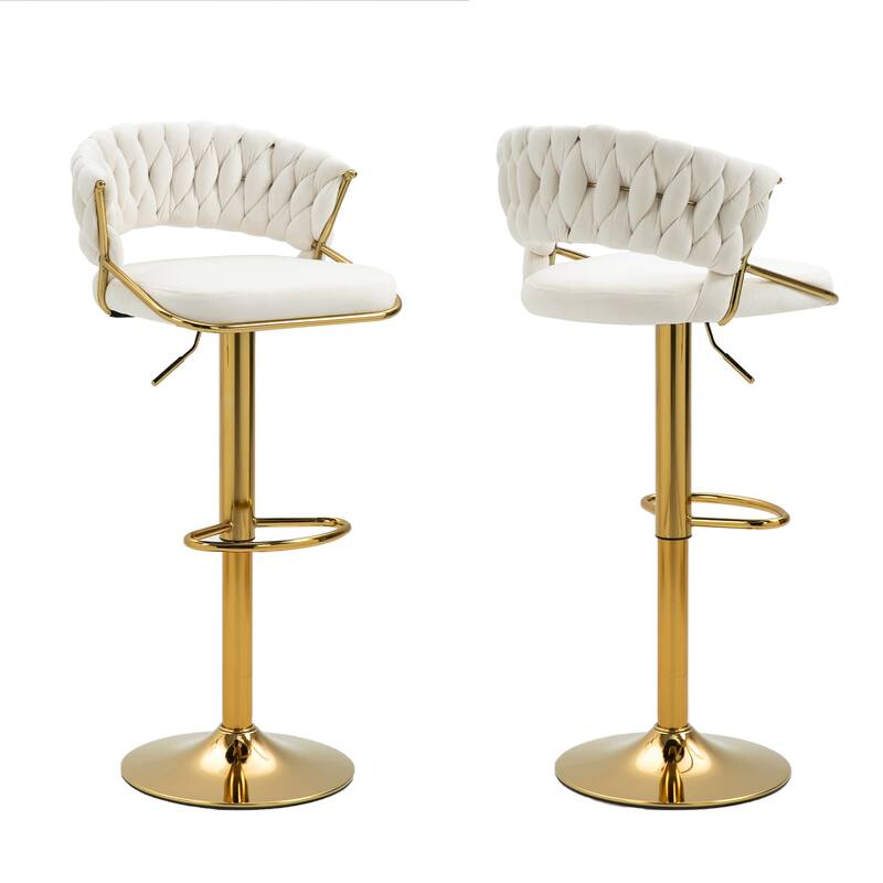 Modern Velvet Counter Bar Stools with Backs(Set of 2) - Ivory