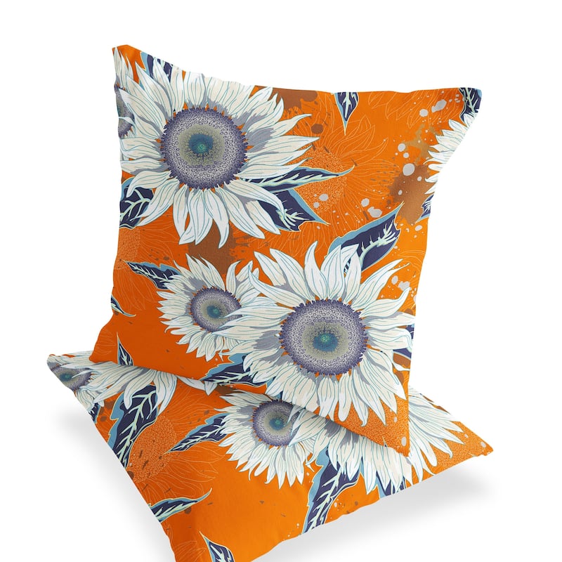 HomeRoots Set of Two 16" X 16" Red and White Blown Seam Floral Indoor Outdoor Throw Pillow - 16.00' X '16.00' X '5.00