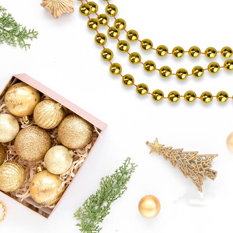 Shiny Round Beaded Commercial Christmas Garland - 33' x .25" - Gold - Unlit