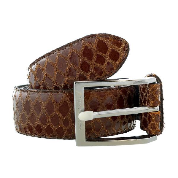 Pierre Cardin Brown Python Embossed Silver D-Ring Buckle  display picture 1