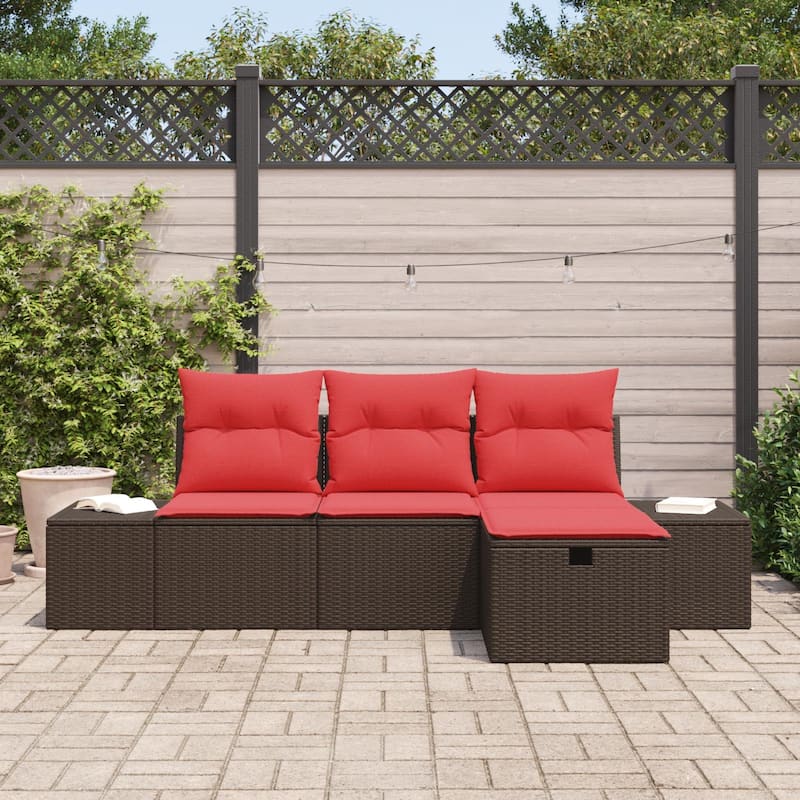 vidaXL 4 Garden Sofa Set with Cushions Brown/Grey Poly Rattan - 94.1 x 46.1 x 27.2