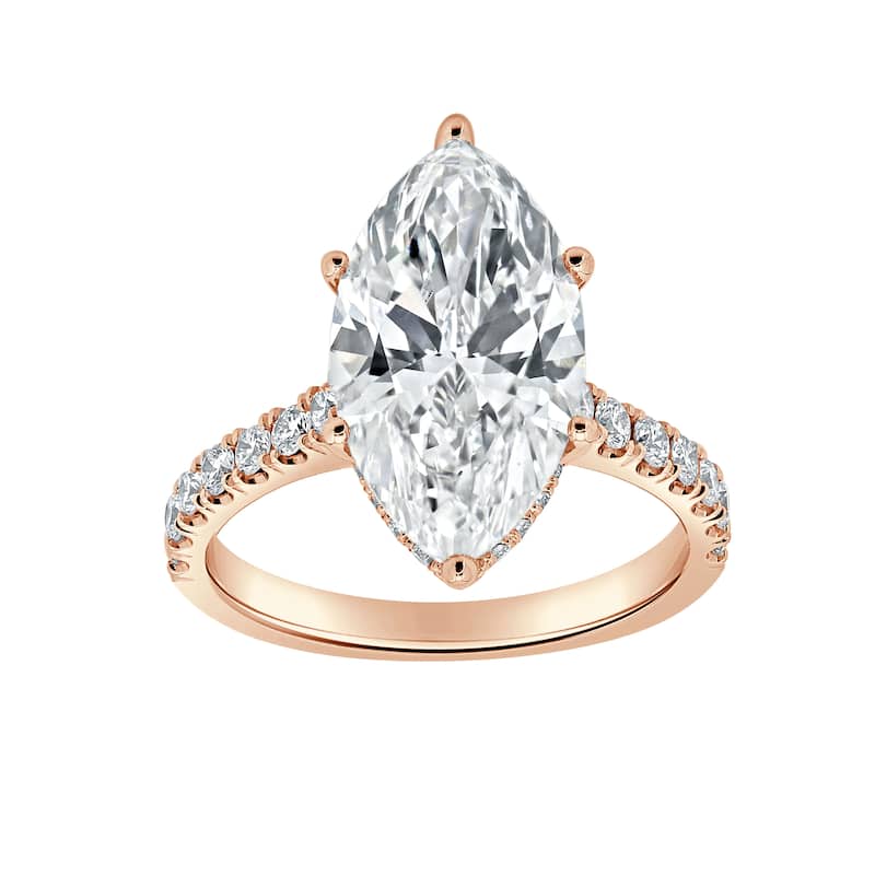 Auriya 14k Gold 5 3/5ctw Lab grown Marquise Hidden Halo Diamond Engagement Ring (F-G VS) - Rose - 4