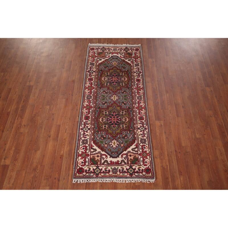 Geometric Heriz Serapi Accent Rug Hand-Knotted Wool Carpet - 2'7"x 6'2"