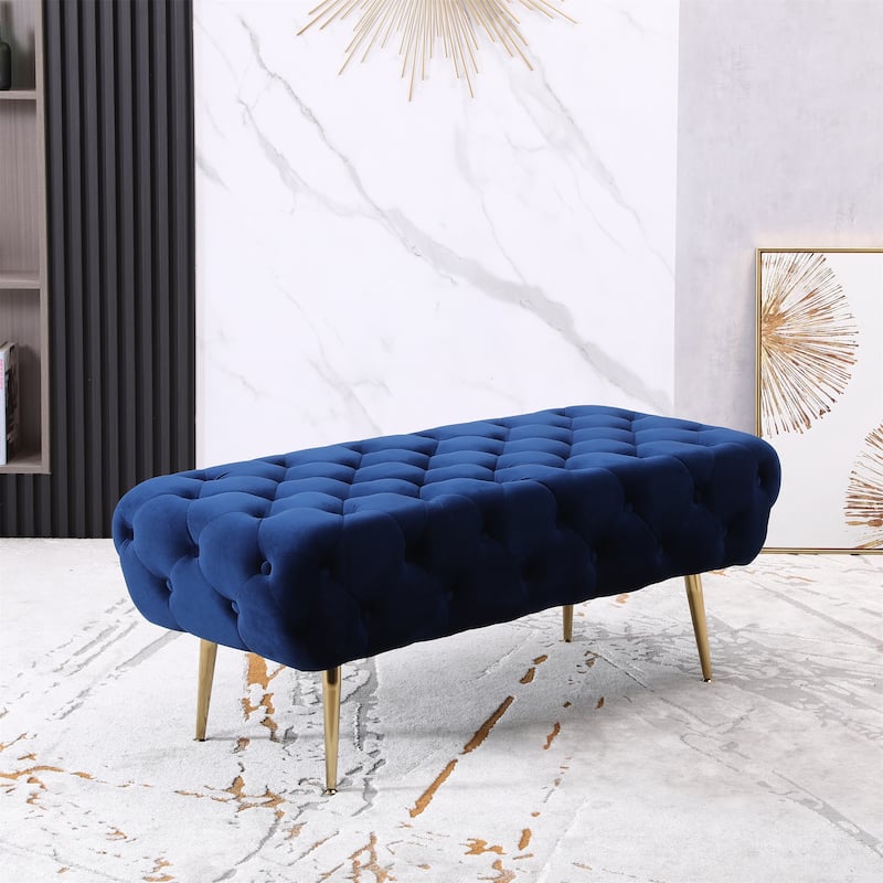 Velvet Button Tufted Bench