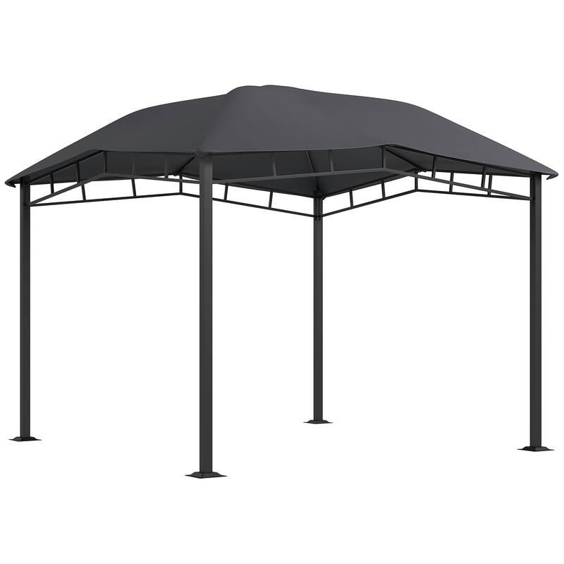 10' x 10' Soft Top Patio Gazebo Outdoor Canopy with Unique Geometric Design Roof, All-weather Steel Frame, Gray - Black+Grey