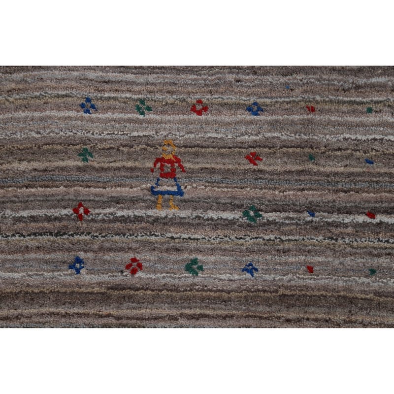 Hand Knotted Oriental 100% Wool Carpet Tribal Stripe Greys & Charcoal Gabbeh Area Rug - 8' 1'' X 5' 1''