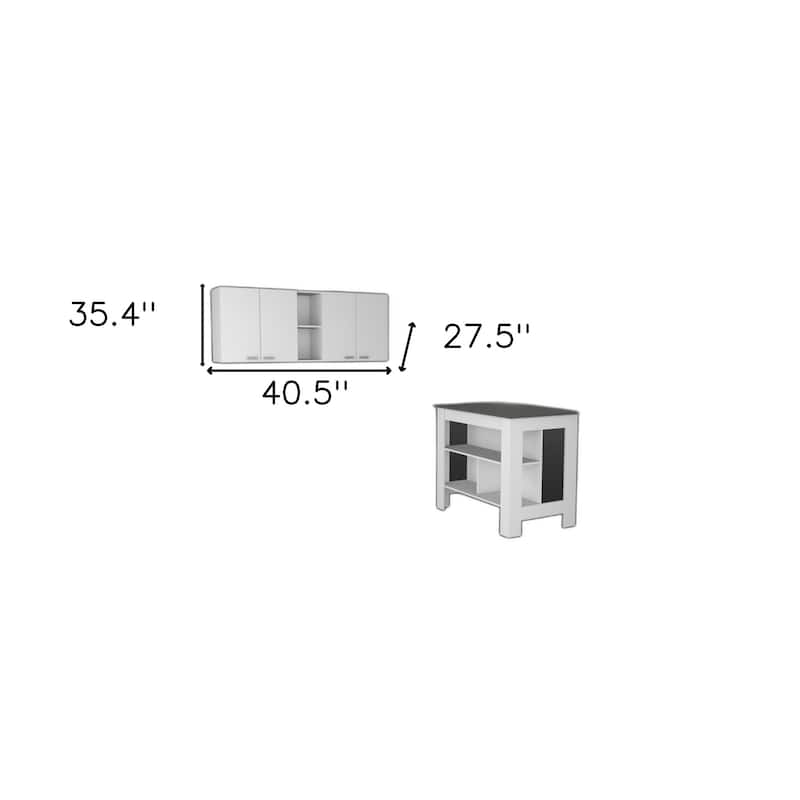 HomeRoots White And Dark Brown 41" Kitchen Island Set With Storage - 40.5' X '35.4' X '27.5