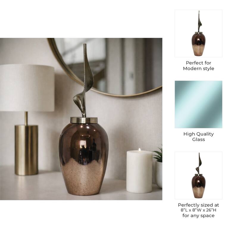 Sophisticated Glass Table Vase with Metal Topper - Gunmetal & Metallic