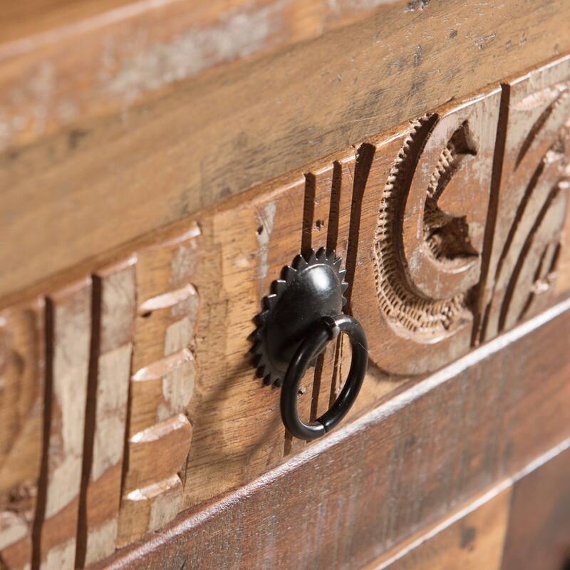 Charming Recycled Wood Side Table with Versatile Storage Options