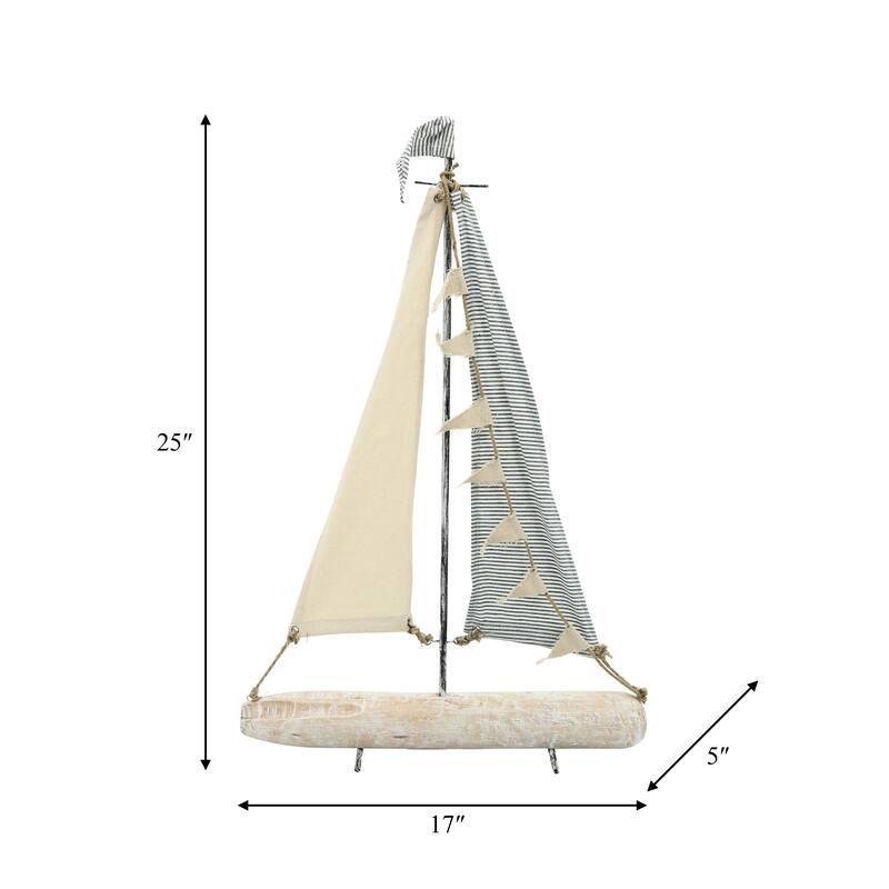 Sagebrook Home Iron Sailboat with Cloth Sails Home Decor Decorative Sculpture - Home Decor for Beach, Nautical, Coastal Theme