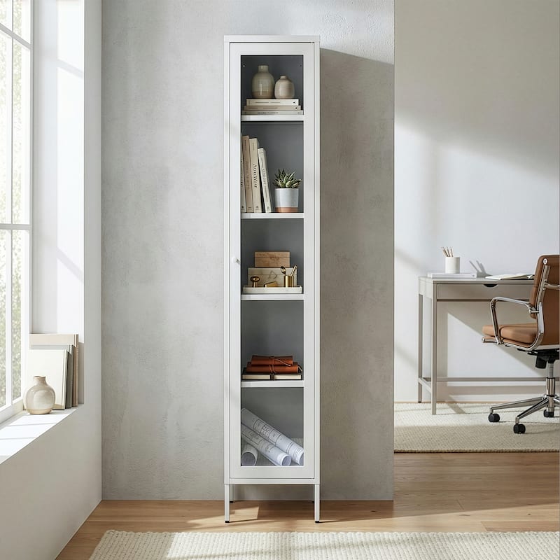 Avis 71-inch White Metal Cabinet with Clear Door