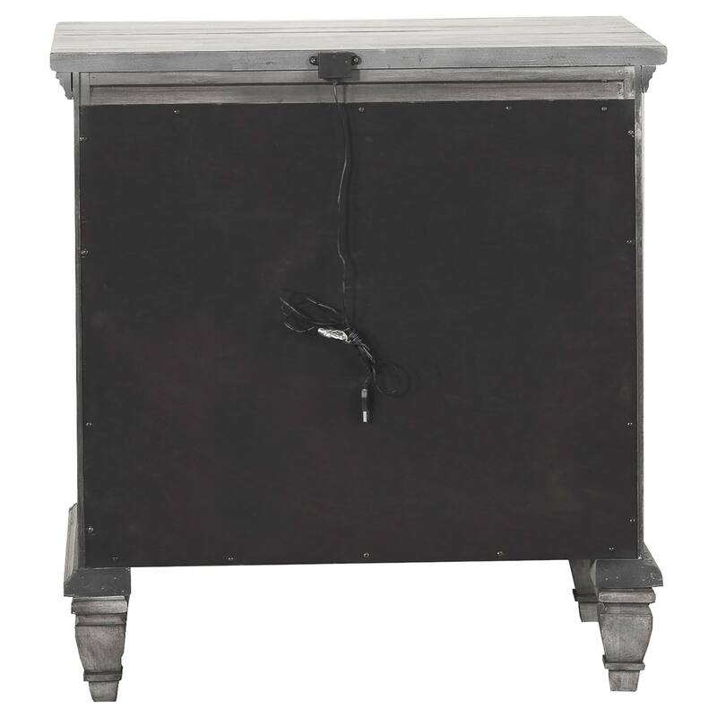 Traditional Grey 3-Drawer Nightstand with Crown Molding, Cedar Lined Drawers, Felt Top Drawer and USB Port