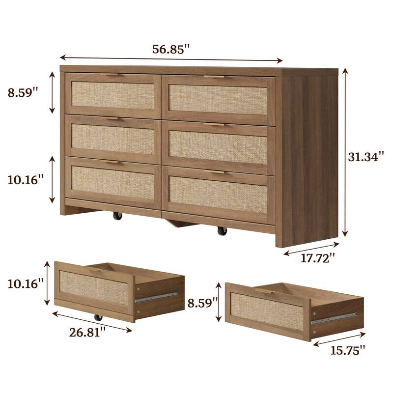 Elegant Right Angled Dresser with 6 Rattan Woven Drawers