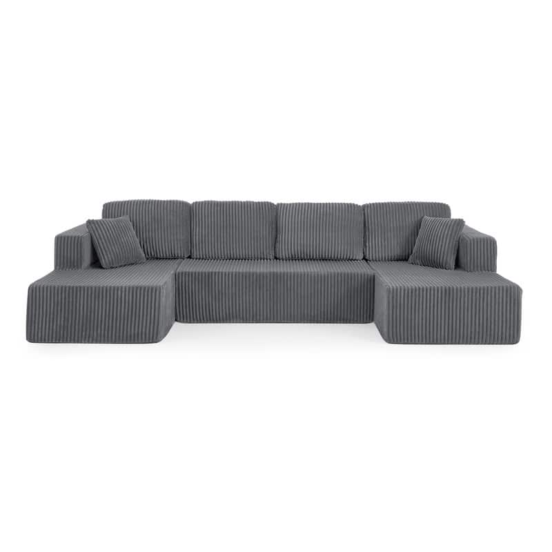 Modular U-Shape Sleeper Sofa, Space-Saving Corduroy Sectional