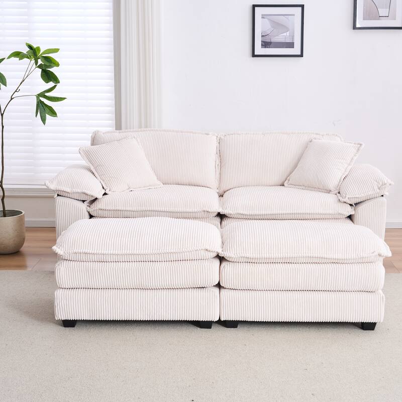Corduroy Sleeper Sectional Sofa, Loveseat & Ottomans Chaise Lounge Set