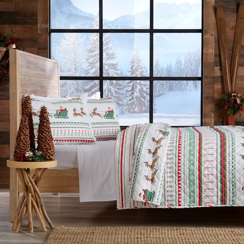 Premium Holiday Striped Microfiber Quilt Set With Shams