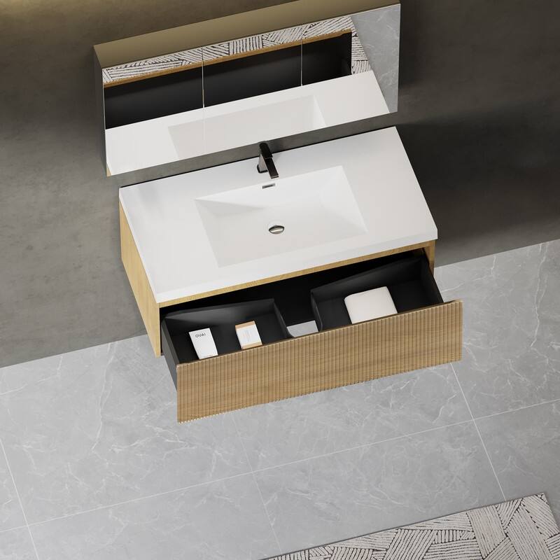 ABRUZZO Floating Vanity with Integrated Top Sink Soft-Close Wall-Mount Bathroom Cabinet