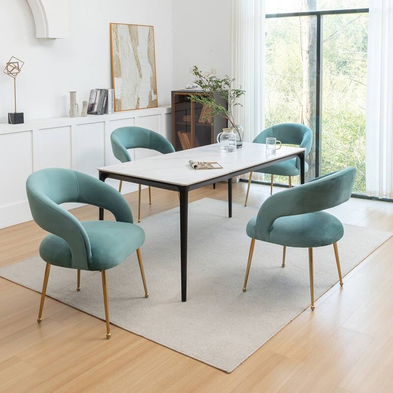 SEYNAR Mid Century Modern Velvet Upolstered Open-Back Dining Chair Set of 4