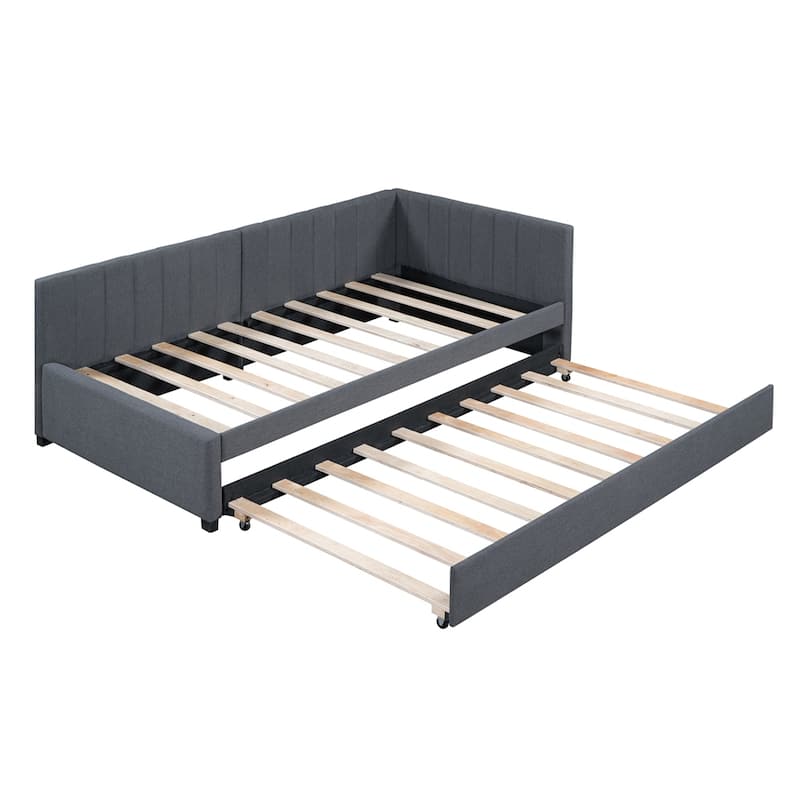 Twin Size Upholstered Sofa Bed Frame with Trundle