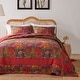 preview thumbnail 12 of 11, Greenland Home Fashions Jewel 100% Cotton Kantha-Style Boho Floral Quilt Set Red - Oversized King