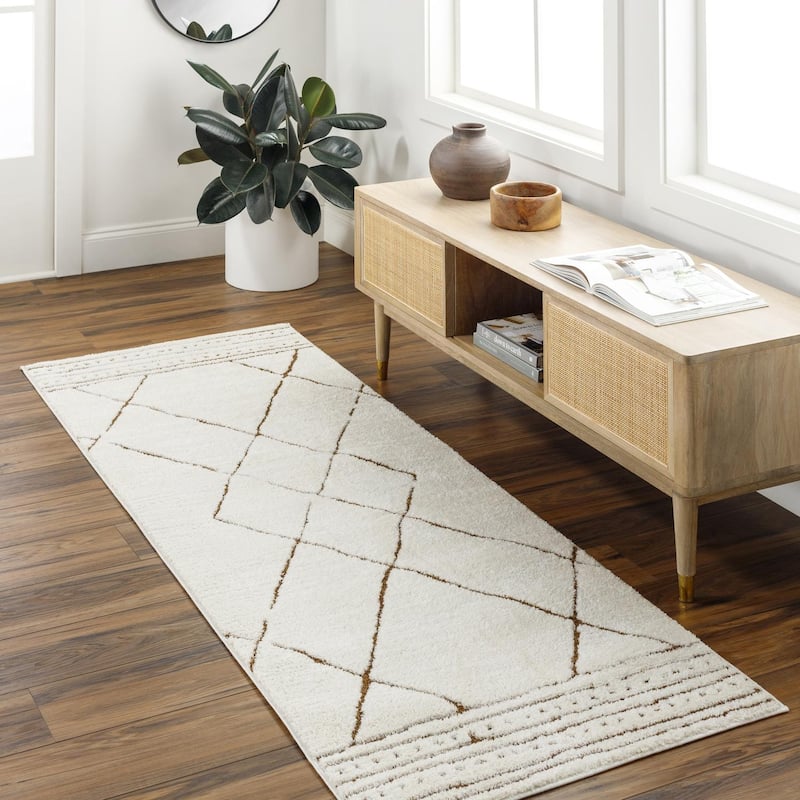 Livabliss Casual Freud Diamond Area Rug - 2'7" x 7'3" - Burnt Orange/Cream