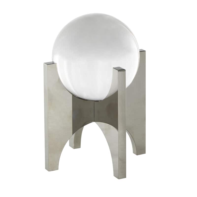 Glass Geometric Decorative Sculpture with Clear Orb and X-Shaped Holder - Silver - Roche River Decor