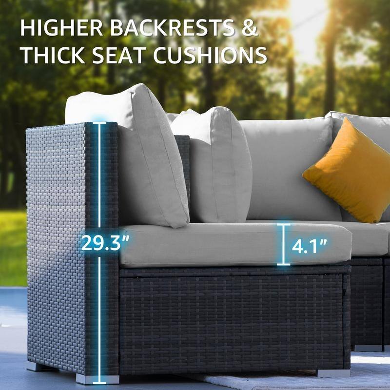 FINCATI Outdoor Sectional Conversation Set, 500 lbs Wicker Deep Seating Set, Loveseat/ Corner/ Ottoman Selectable