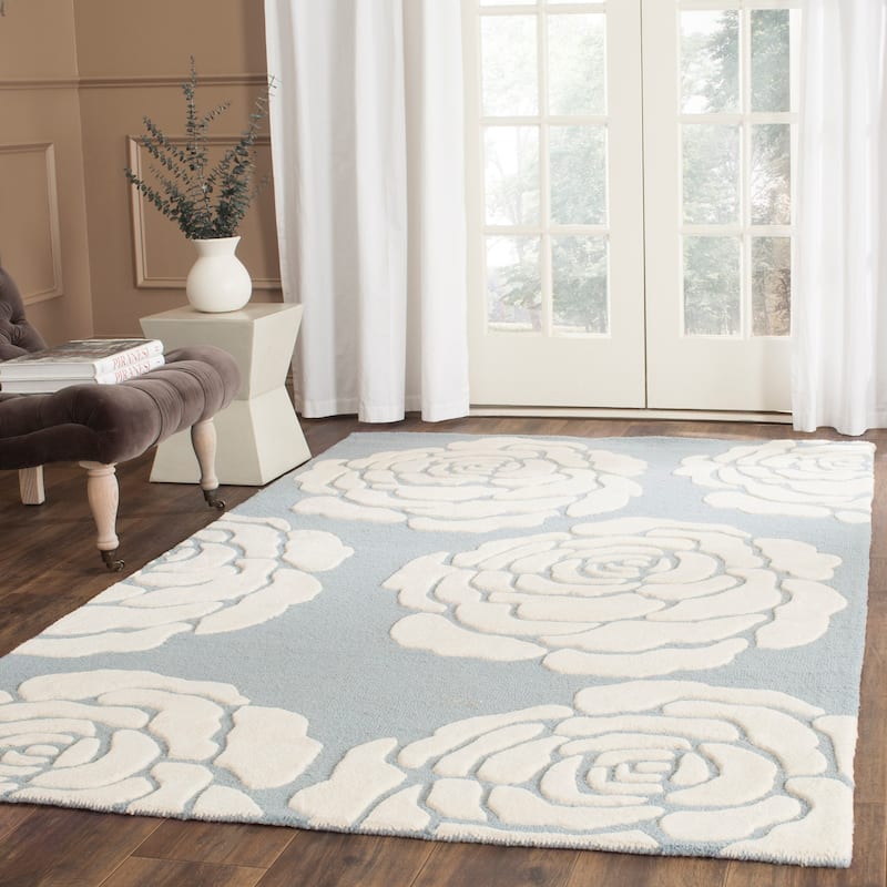 SAFAVIEH Handmade Cambridge Vince Modern Wool Rug - 3' x 5' - Blue/Ivory