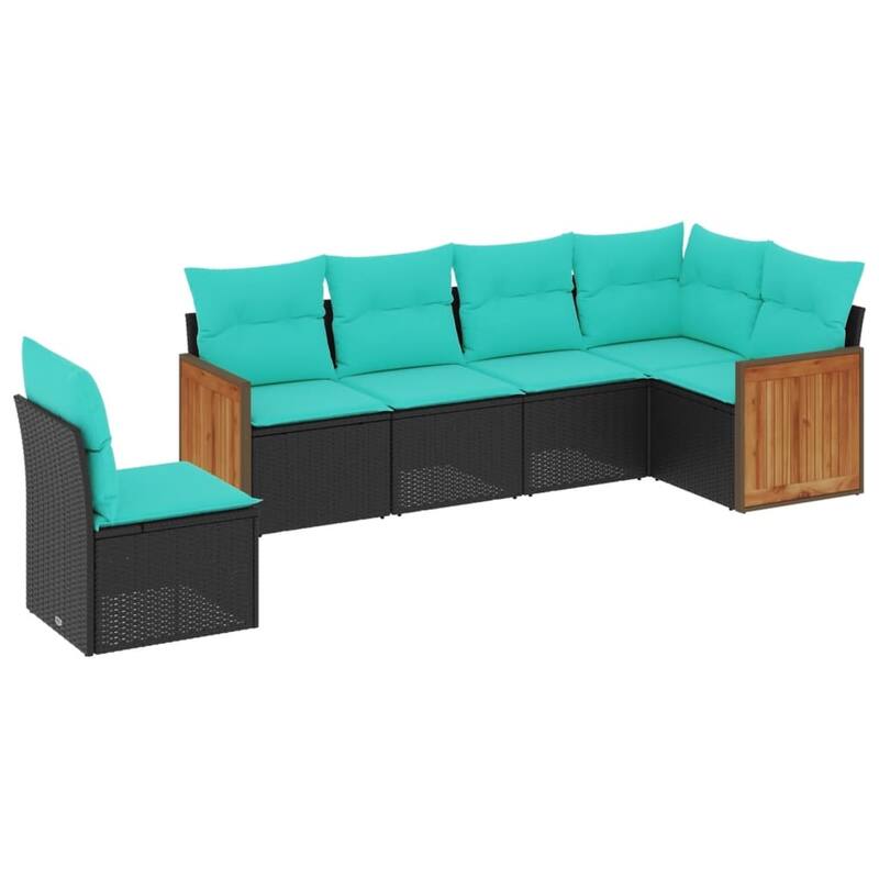 vidaXL 6 Piece Patio Sofa Set with Cushions Black Poly Rattan