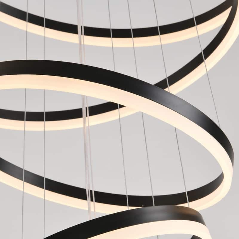 Modern LED Ring Chandelier - Remote Control Dimmable Pendant Lights for High Ceilings, Foyers & Living Rooms