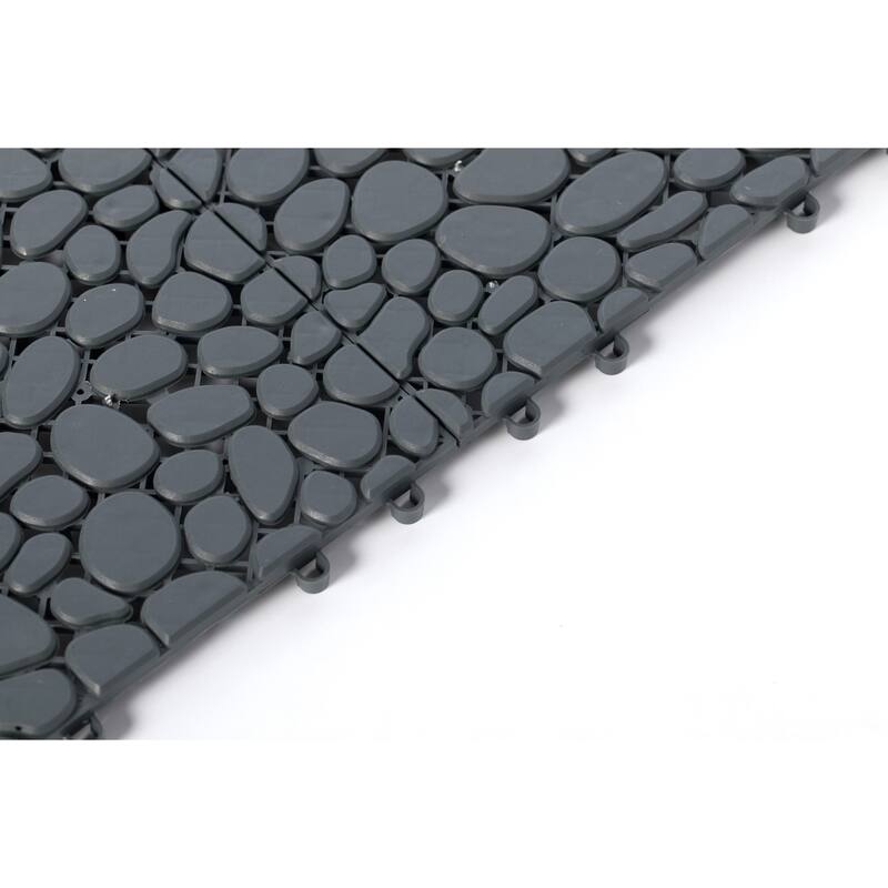 Interlocking Cobbled Stone Look Garden Pathway Tiles, Decorative Floor Grass Pavers Anti- Slip Mat, 5 pack