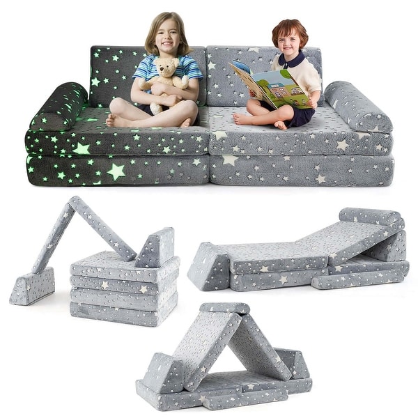 slide 2 of 20, Honeyjoy 8 PCS Modular Kids Play Couch with Handles Machine Washable - See Details Grey