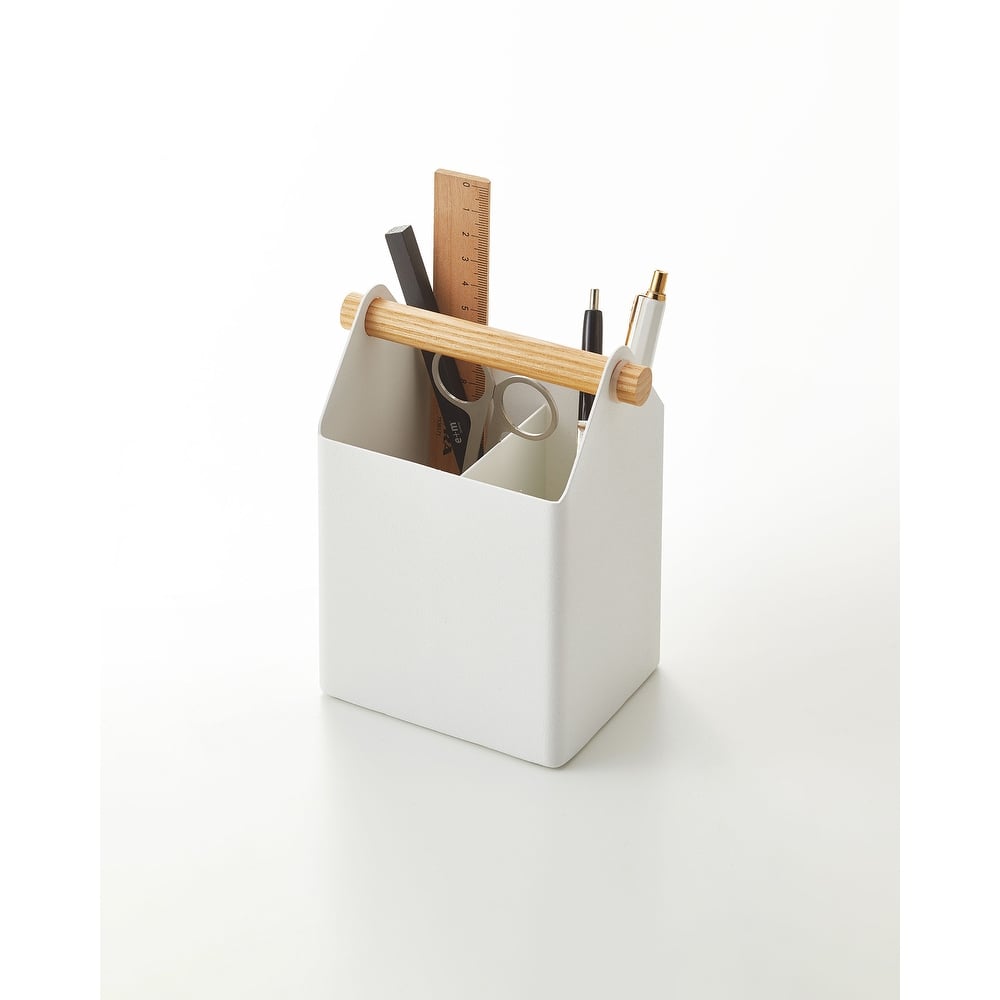 Yamazaki Home Tosca Desk Organizer - Stationary Holder For Office & School Supplies - Pens - Steel + Wood