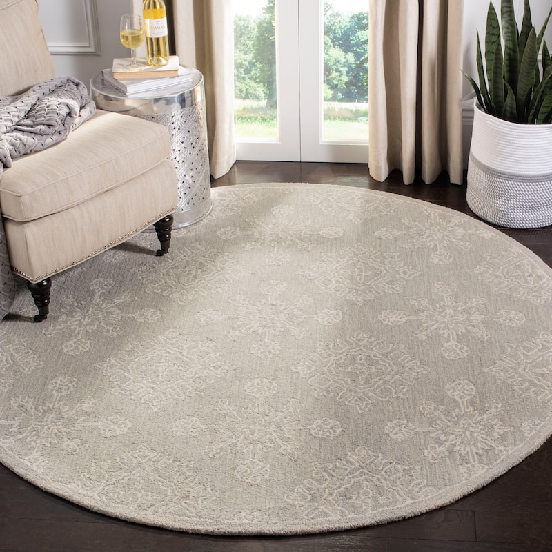 SAFAVIEH Handmade Blossom Rylee Modern Floral Wool Rug - 6' Round - Light Beige