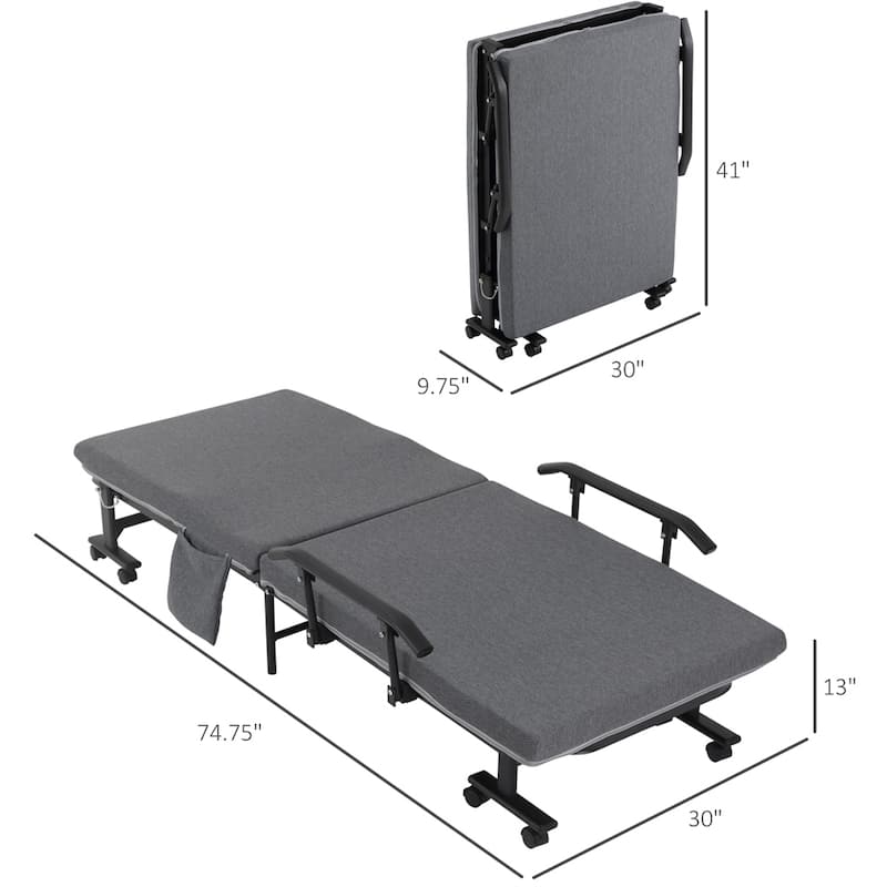 Rollaway Bed,Folding Bed w/3.25" Mattress,Portable Foldable Guest Bed