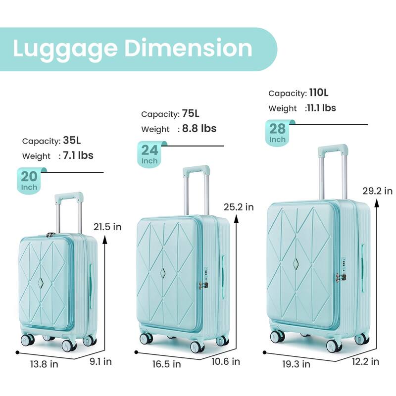 20/24/28 3-Piece Modern Expandable Luggage Sets, Hard-shell Luggage with Front Pocket and TSA Lock, for Boarding Travel