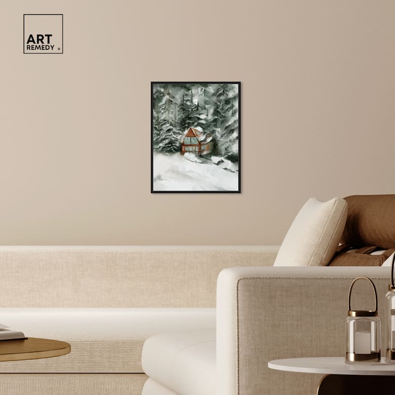 Art Remedy Winter In December Framed Landscape 1 Piece Canvas Wall Art Watercolor Style