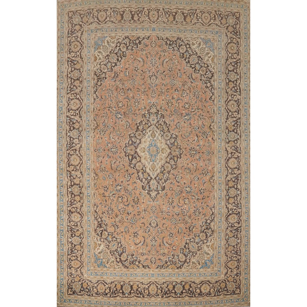 Hand Knotted Oriental 100% Wool Carpet Traditional Floral Oranges & Rust Kashan Area Rug - 12' 11'' X 9' 6''