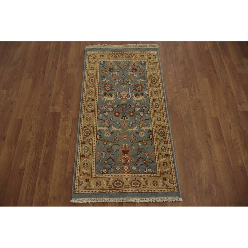 Hand Knotted Oriental 100% Wool Carpet Traditional Floral Navy Blue & Blues Ziegler Area Rug - 3' 10'' X 2' 0''