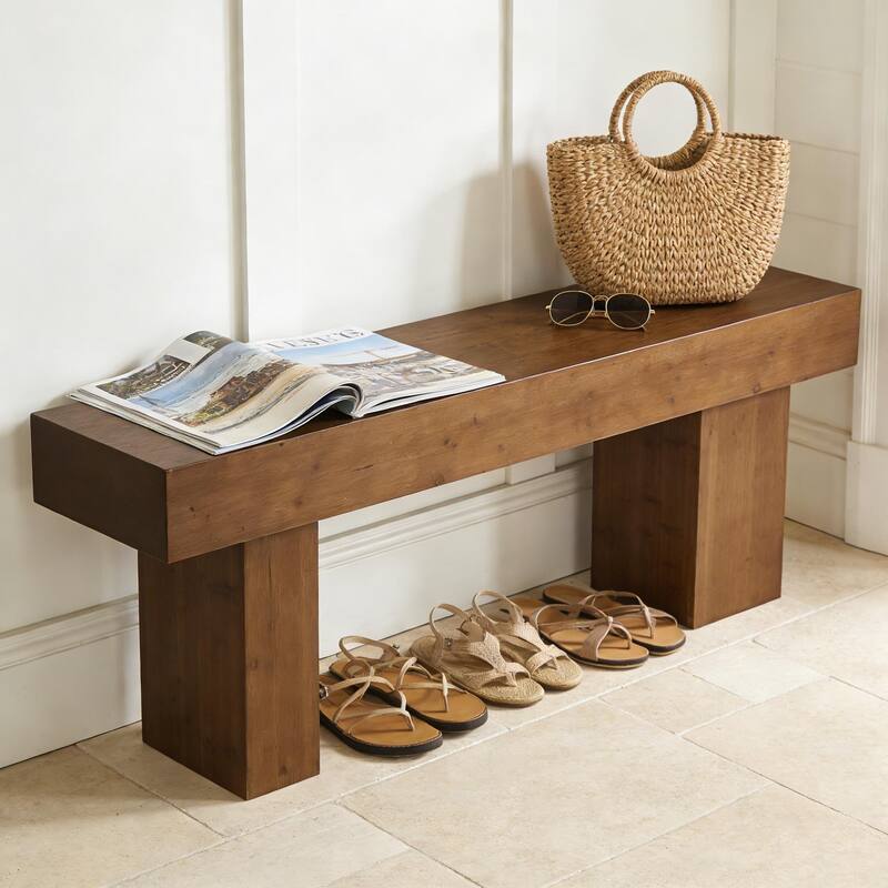 63" Solid Wood Entryway Bench, Extra Long Bed End Dining Bench for Kitchen Living Room Bedroom