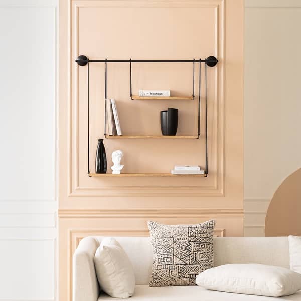 slide 3 of 31, Luna Three Tier Suspended Wall Shelf 37" x 6" x 31.5" - Black