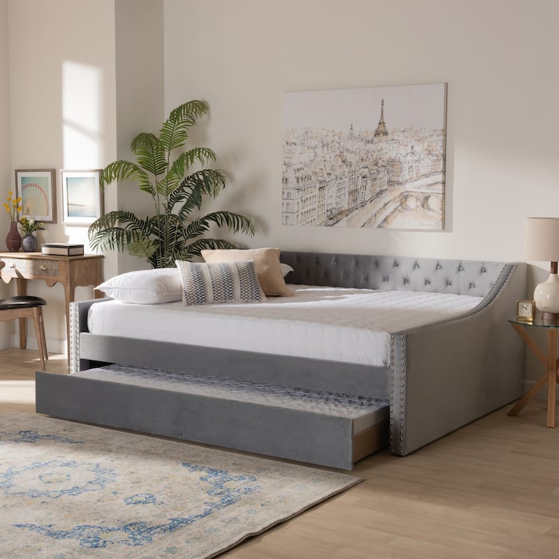 Raphael Modern Velvet Fabric Upholstered Daybed with Trundle