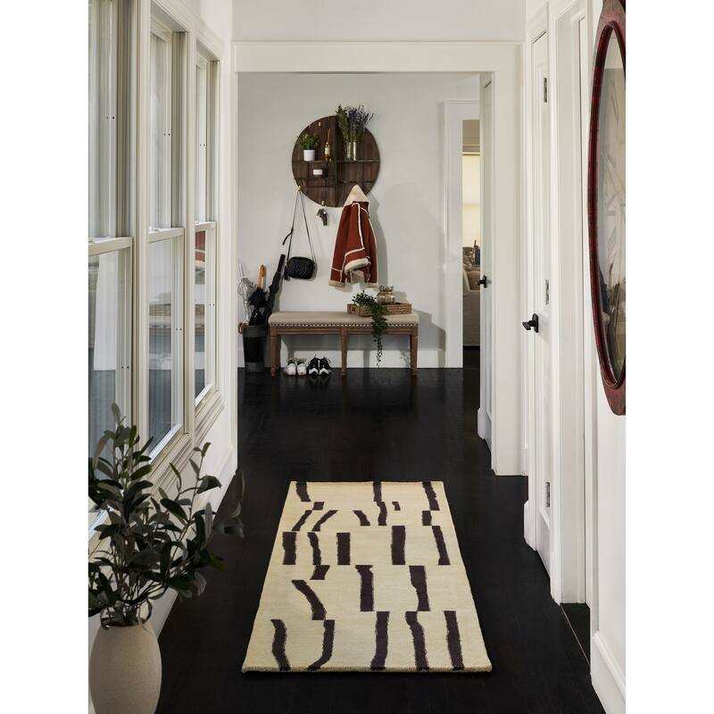 Momeni Simba Geometric Ivory Abstract Stripe Wool Area Rug