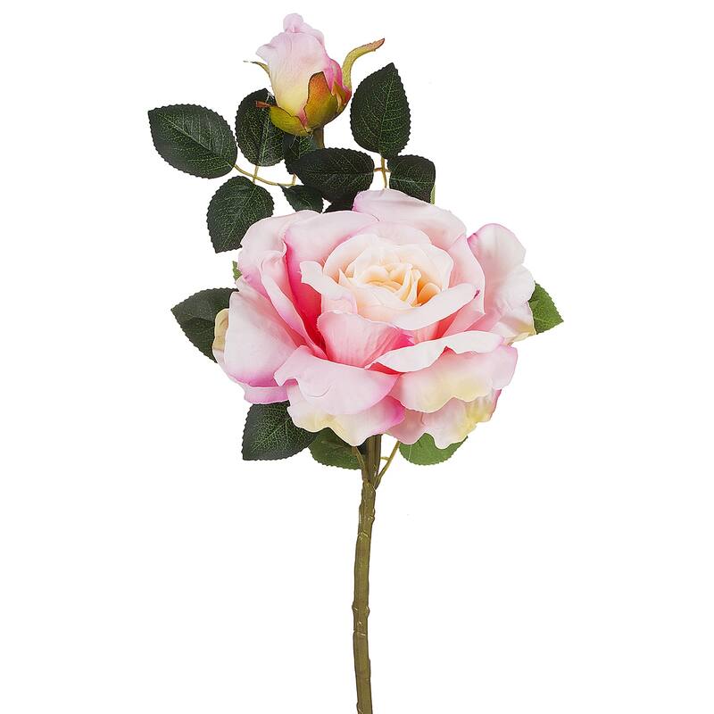 Enova Home 17" Tall Artificial Silk Open Roses Stem Fake Flowers Spray for Home Wedding Party Decoration - Pink - 3 Pcs
