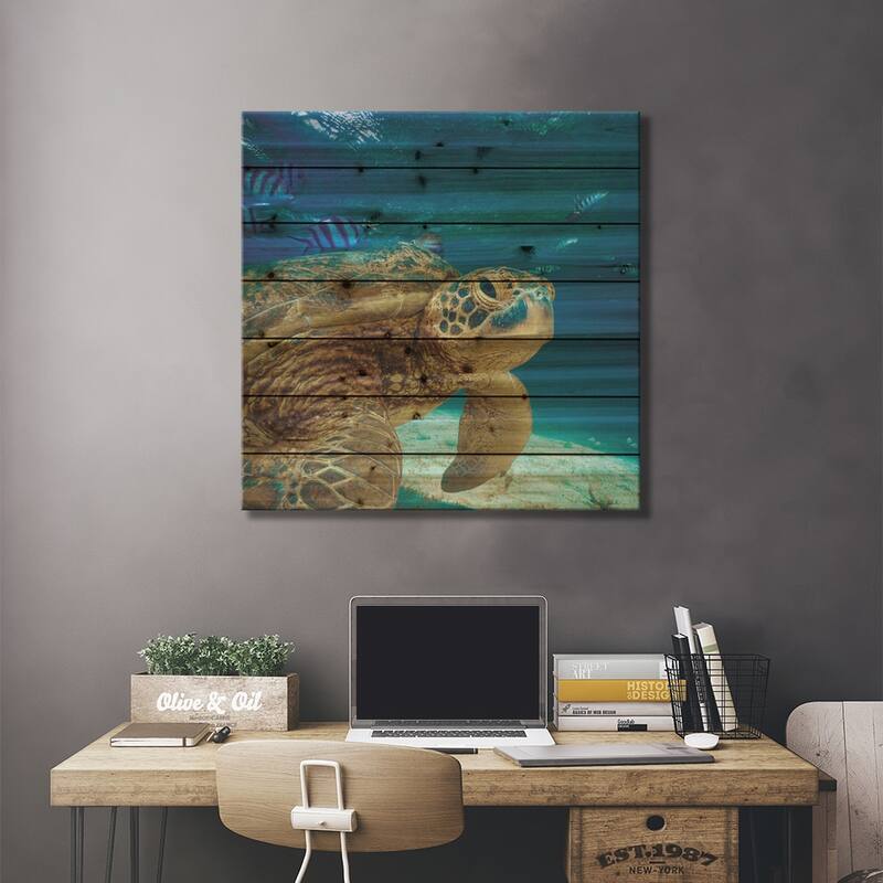 Green Sea Turtle, Balicasag Island, Philippines Print On Wood by Tim Fitzharris - Multi-Color