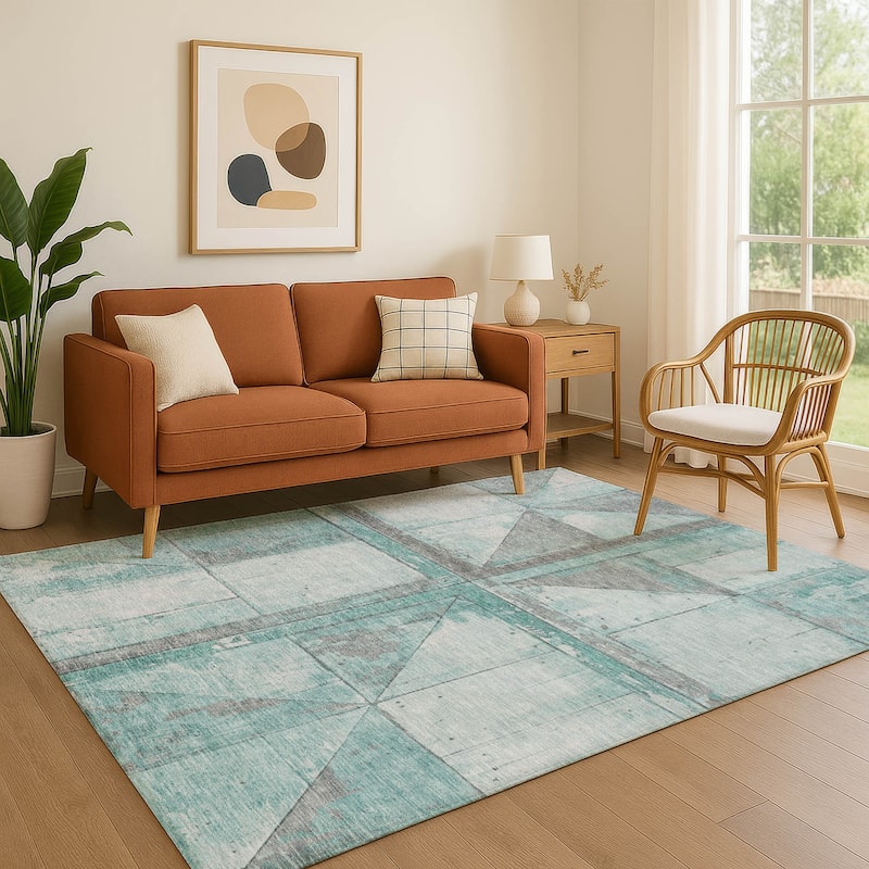 Premium Washable Super Soft Contemporary Geo Mayfield Rug - Teal - 8' x 10'
